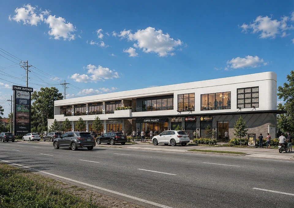 Curved Corner Retail Strip, Drive-Through Drop-Off | 2-Storey Commercial Building in Pampanga | Park Avenue