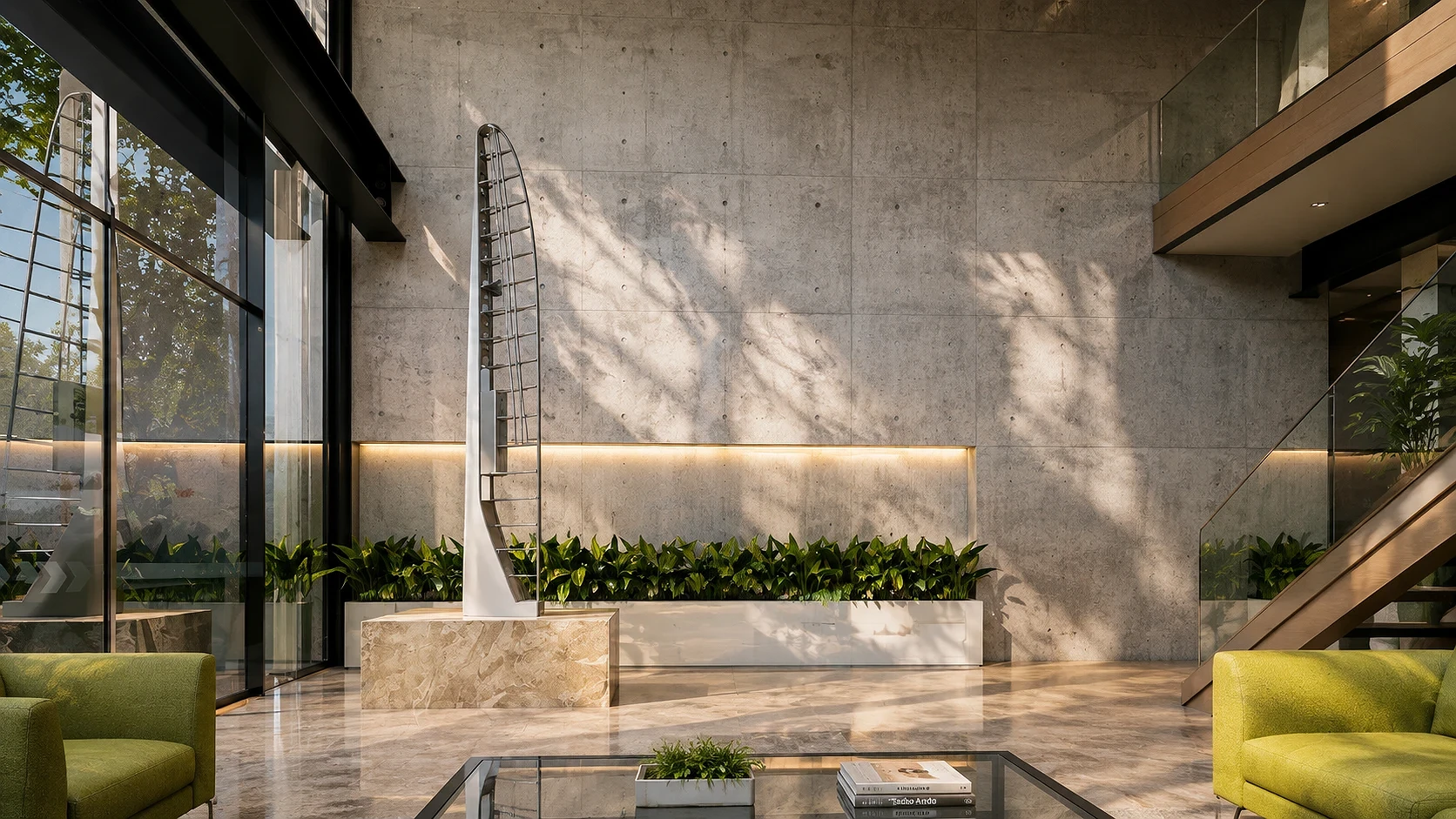 Floating Steel Stair, Glass Atrium | Cadet Dormitory Reception Lobby | Bohol, Philippines