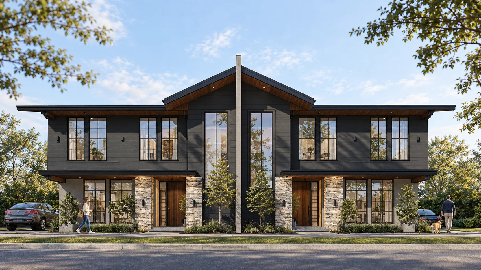 Modern Twin-Home Living, Warm Wood and Stone Accents | 2-Storey Duplex Residence | Nuvali, Laguna